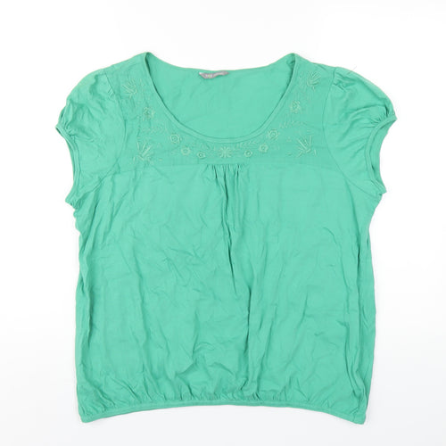 Marks and Spencer Womens Green Cotton Basic T-Shirt Size 18 Scoop Neck