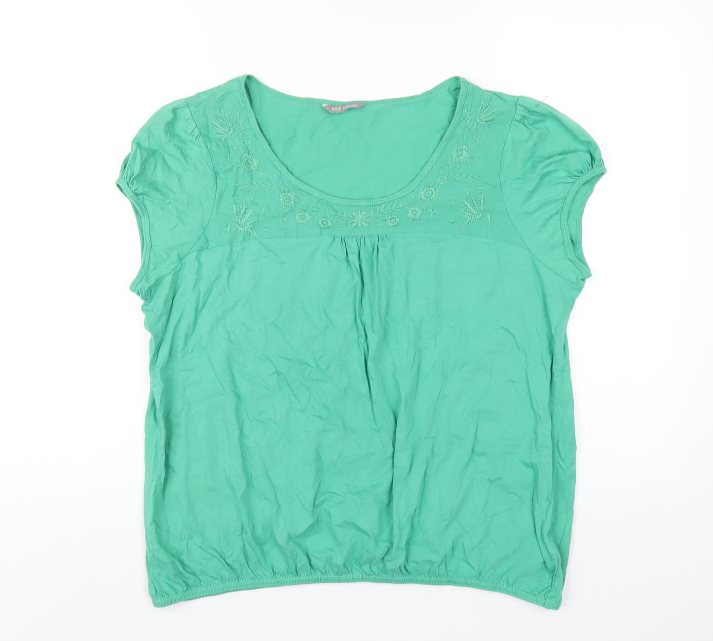 Marks and Spencer Womens Green Cotton Basic T-Shirt Size 18 Scoop Neck