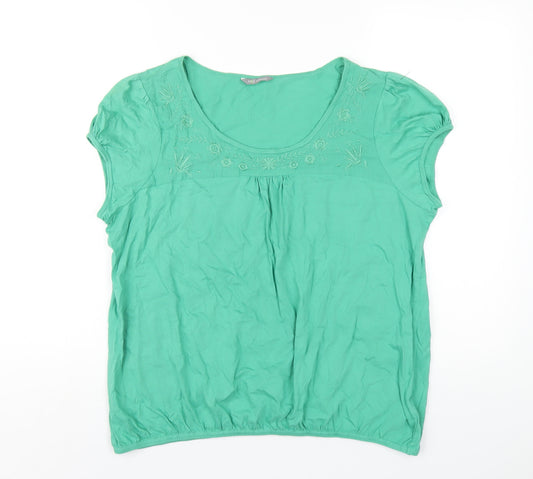 Marks and Spencer Womens Green Cotton Basic T-Shirt Size 18 Scoop Neck