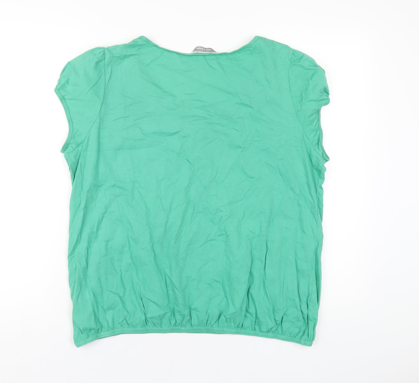 Marks and Spencer Womens Green Cotton Basic T-Shirt Size 18 Scoop Neck