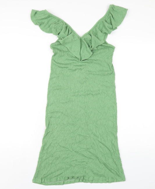 Zara Womens Green Viscose Bodycon Size S V-Neck Pullover