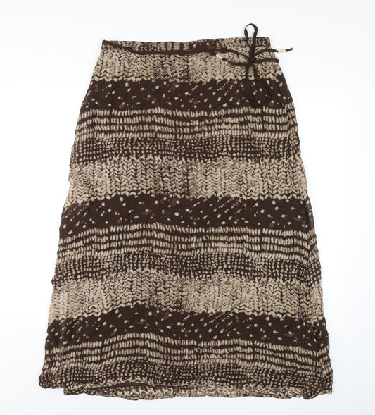 DASH Womens Brown Geometric Viscose A-Line Skirt Size 14 Zip