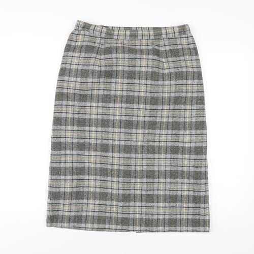 Country Casuals Womens Grey Plaid Wool A-Line Skirt Size 14 Zip