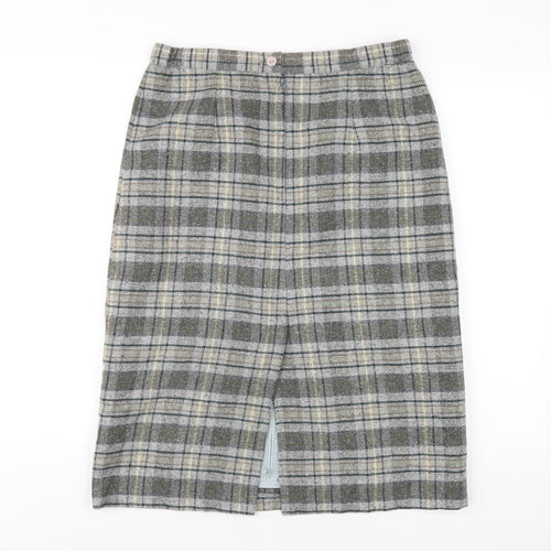 Country Casuals Womens Grey Plaid Wool A-Line Skirt Size 14 Zip