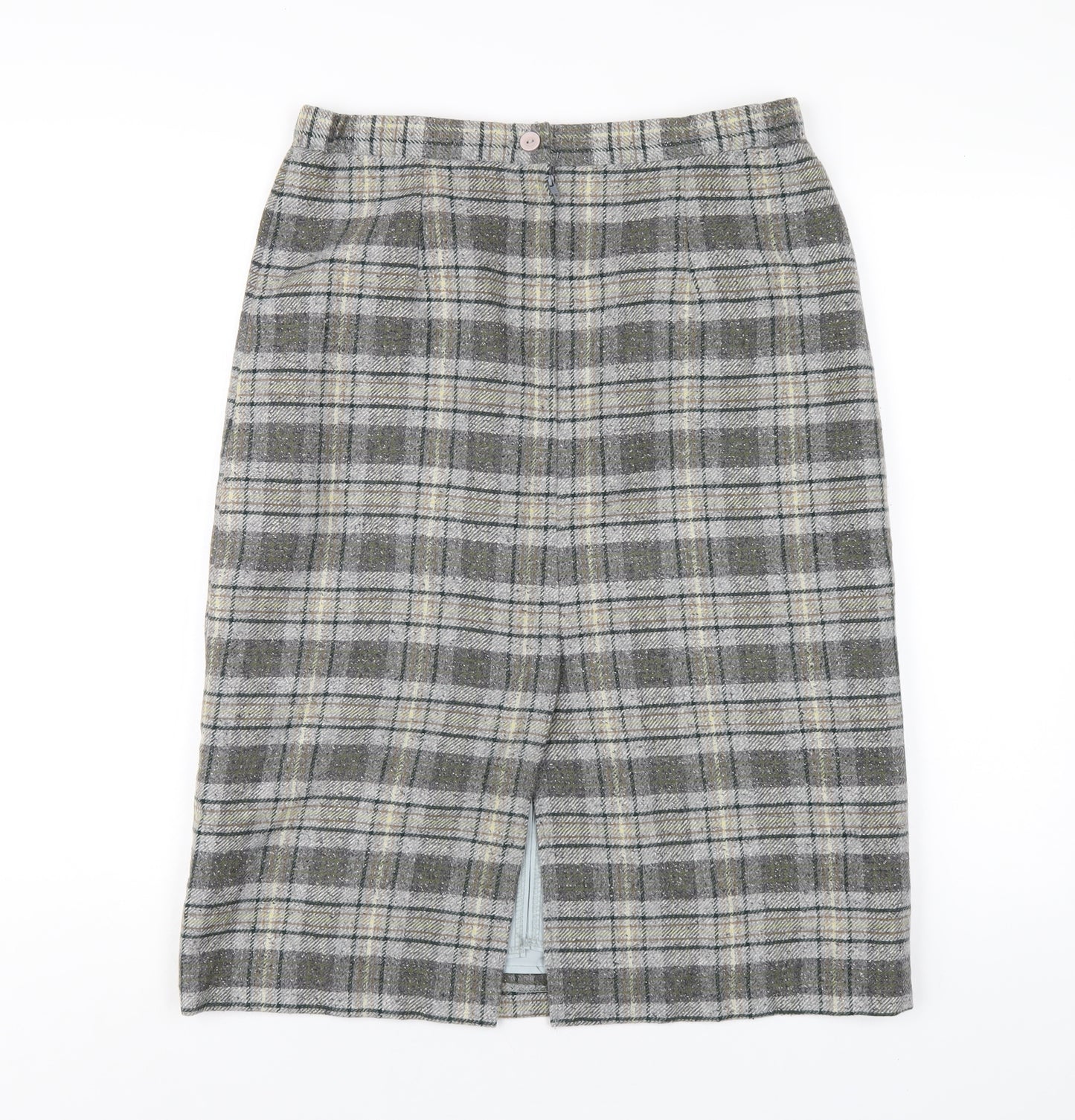 Country Casuals Womens Grey Plaid Wool A-Line Skirt Size 14 Zip