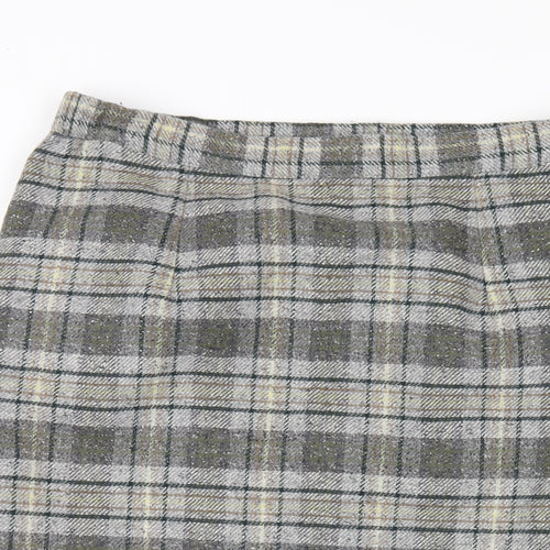 Country Casuals Womens Grey Plaid Wool A-Line Skirt Size 14 Zip