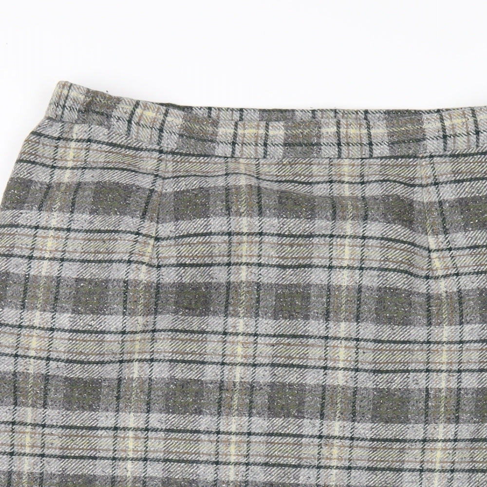 Country Casuals Womens Grey Plaid Wool A-Line Skirt Size 14 Zip