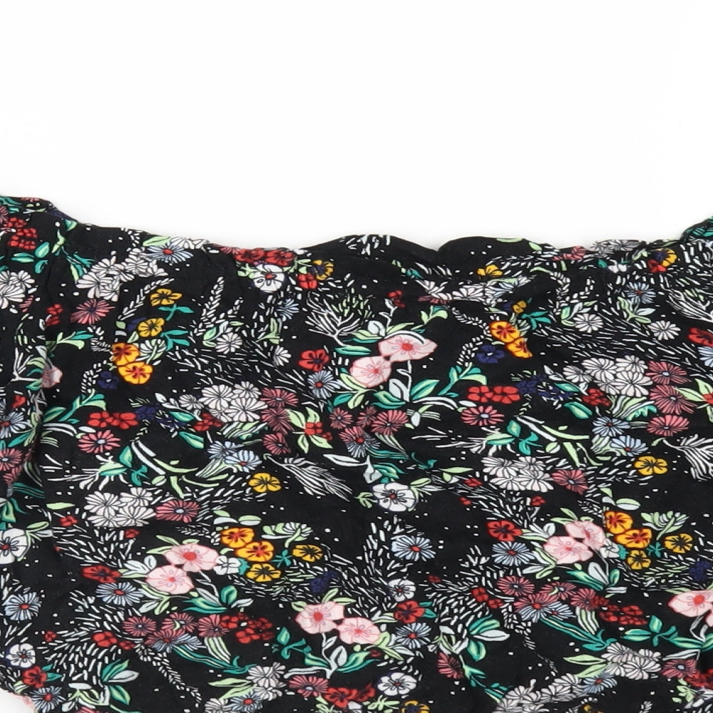 H&M Womens Black Floral Viscose Basic T-Shirt Size 6 Off the Shoulder