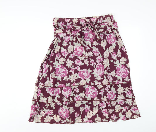 Bonmarché Womens Purple Floral Polyester A-Line Skirt Size 16