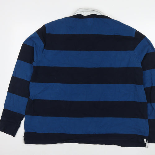 Marks and Spencer Mens Blue Striped Cotton Polo Size 2XL Collared Pullover