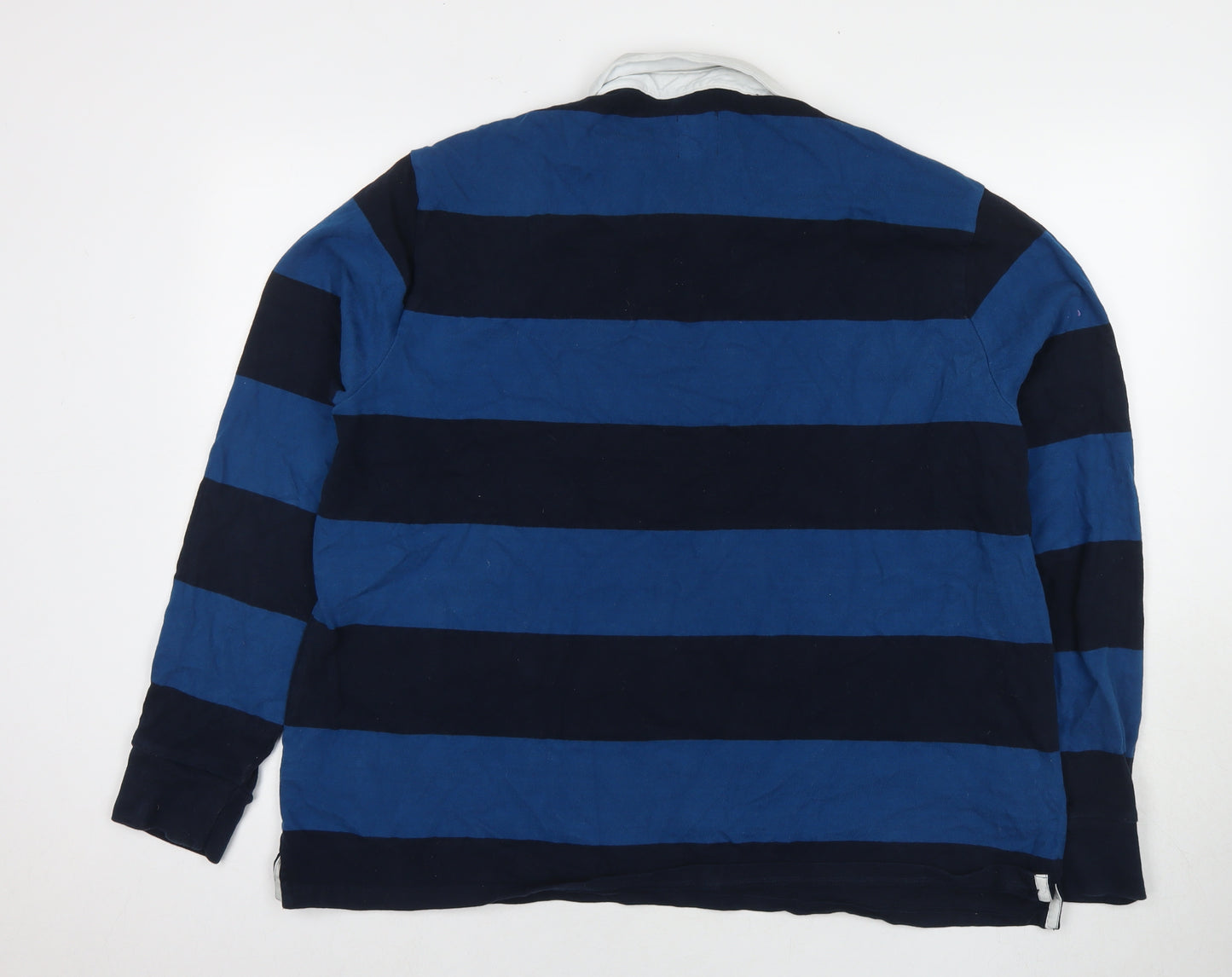 Marks and Spencer Mens Blue Striped Cotton Polo Size 2XL Collared Pullover