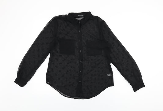 American Apparel Womens Black Polka Dot Polyester Basic Button-Up Size S Collared