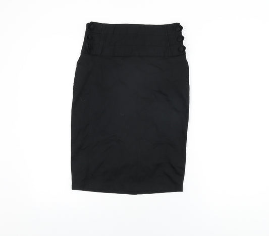 New Look Womens Black Cotton Straight & Pencil Skirt Size 10 Zip