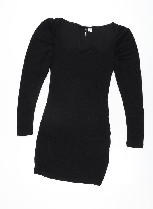 H&M Womens Black Polyester Bodycon Size S Square Neck Pullover