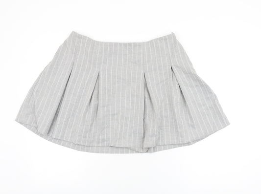 New Look Womens Grey Striped Polyester Mini Skirt Size 16 Zip