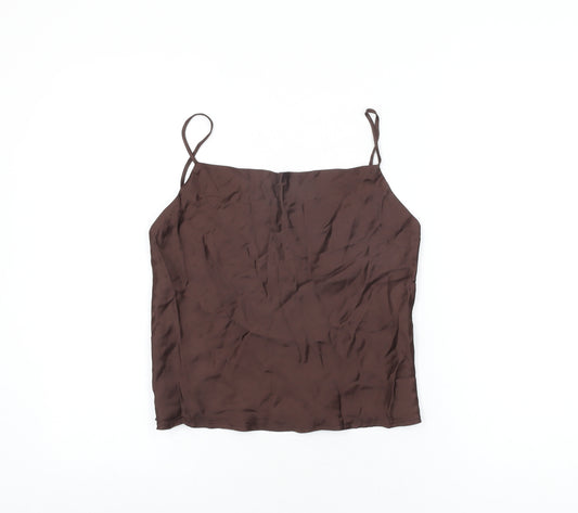 Zara Womens Brown Polyester Camisole T-Shirt Size S Cowl Neck