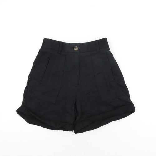 Per Una Womens Black Cotton Basic Shorts Size 6 L5 in Regular Zip