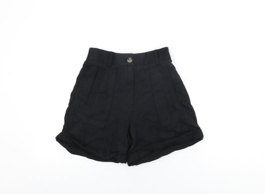 Per Una Womens Black Cotton Basic Shorts Size 6 L5 in Regular Zip