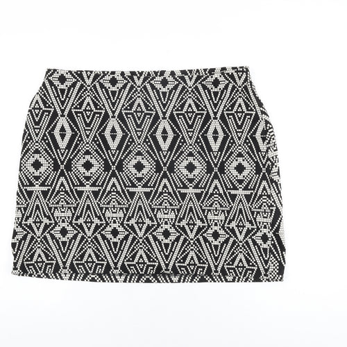 Marks and Spencer Womens Black Geometric Cotton Mini Skirt Size 18