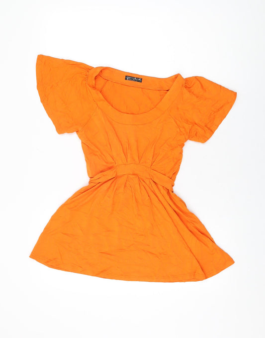 Terminal One Womens Orange Polyester Basic T-Shirt Size 10 Scoop Neck