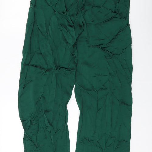 Zara Womens Green Viscose Trousers Size L L30 in Regular Drawstring