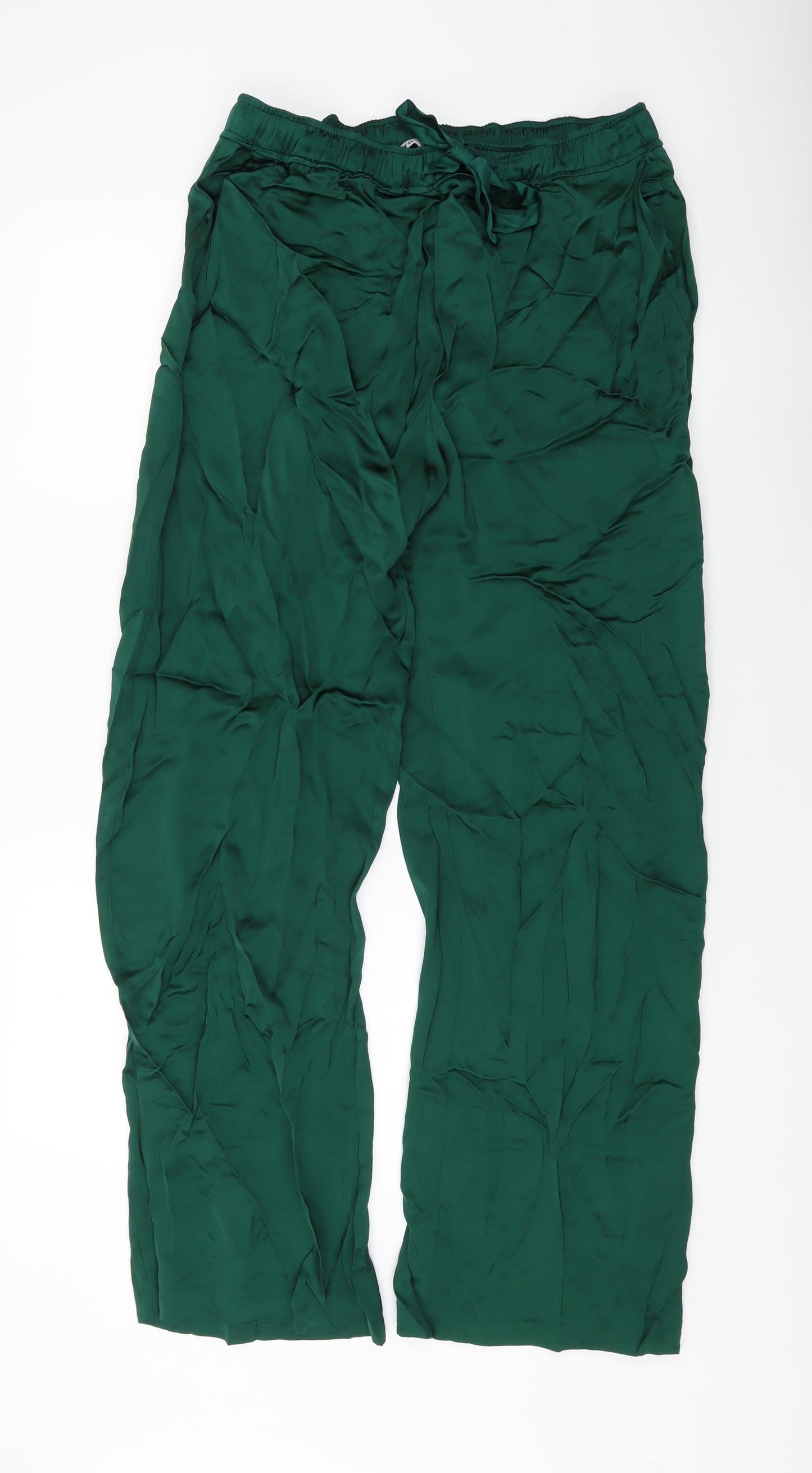 Zara Womens Green Viscose Trousers Size L L30 in Regular Drawstring