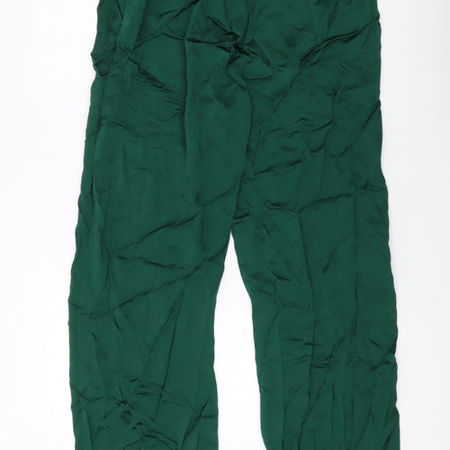 Zara Womens Green Viscose Trousers Size L L30 in Regular Drawstring