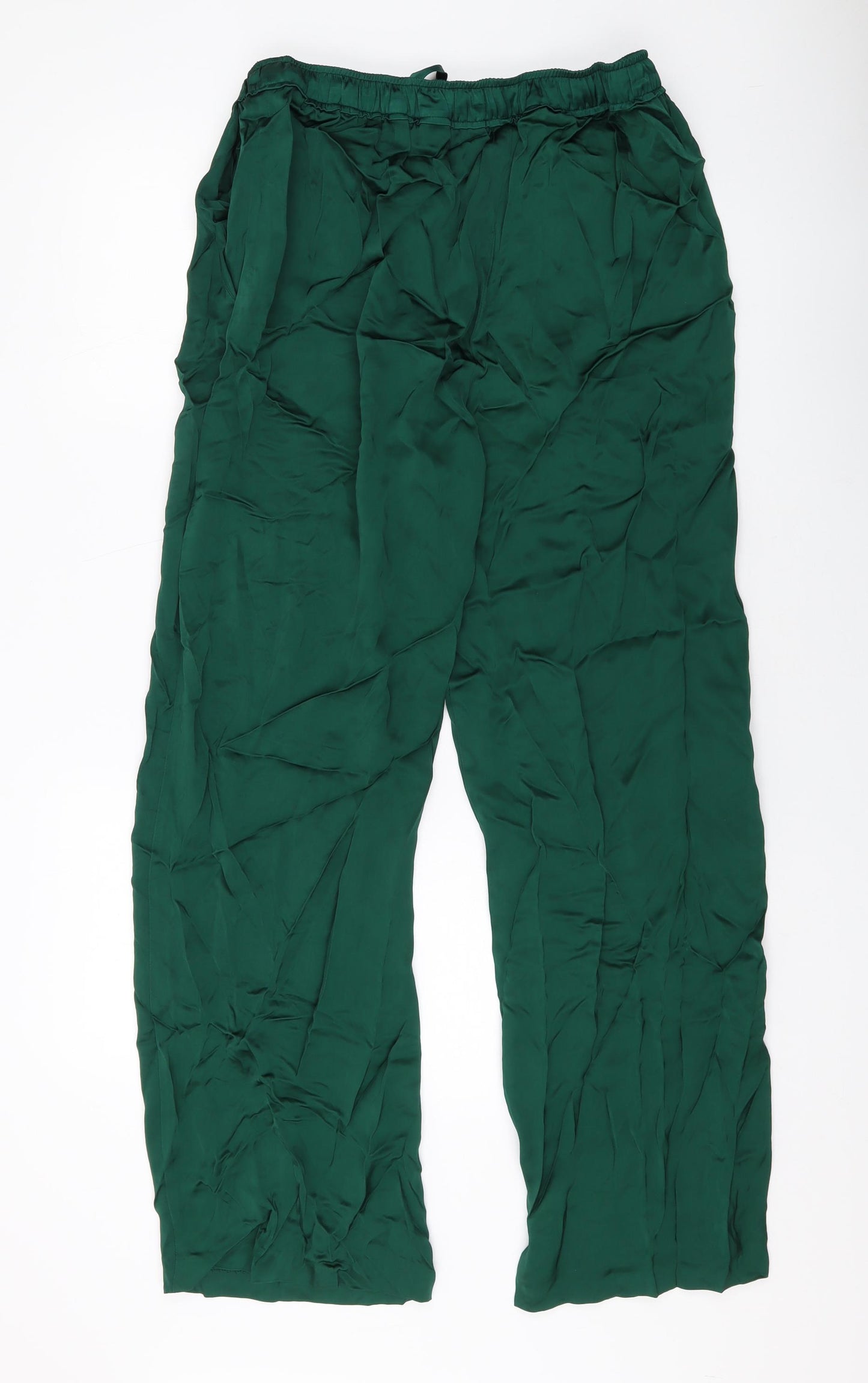 Zara Womens Green Viscose Trousers Size L L30 in Regular Drawstring