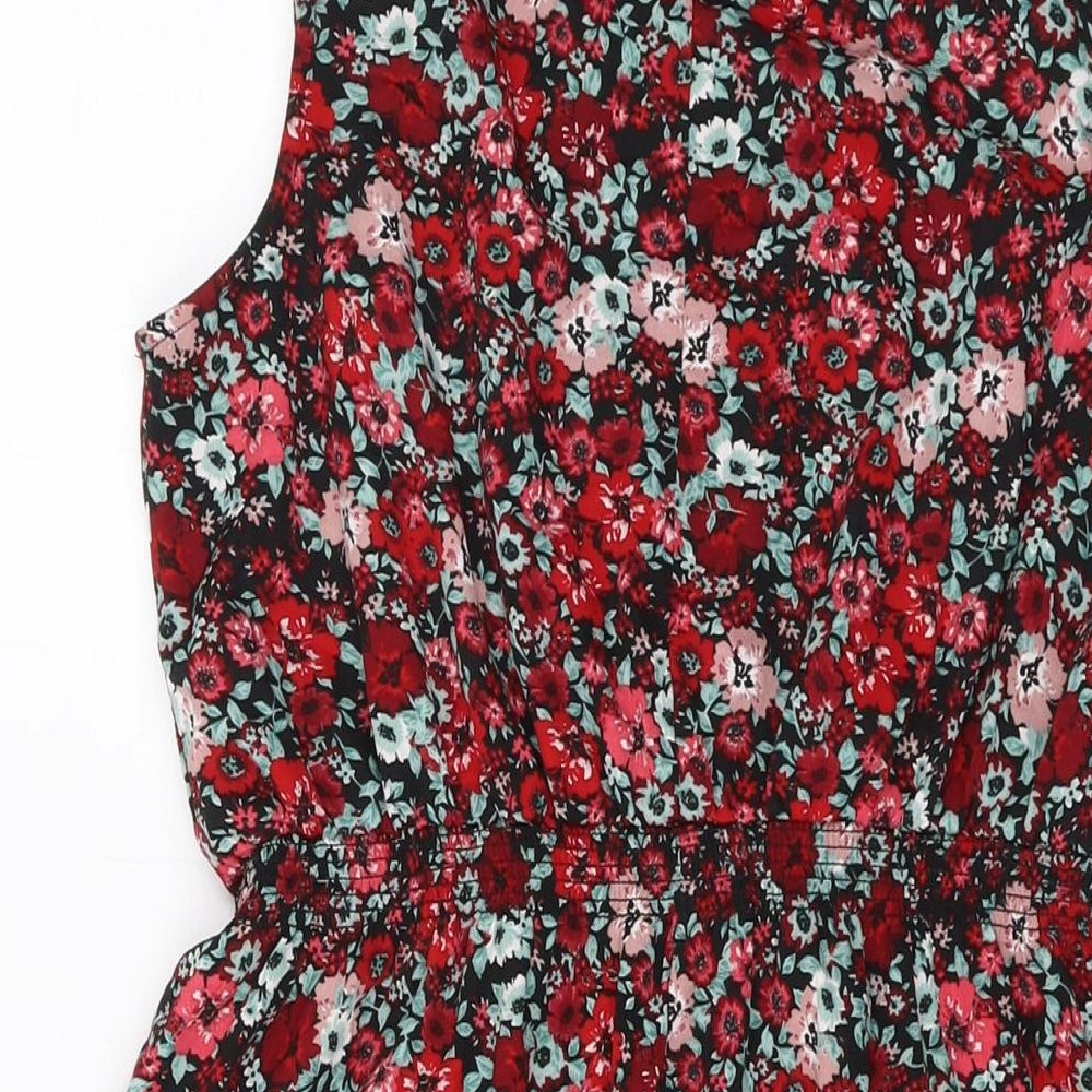 New Look Womens Multicoloured Floral Polyester A-Line Size 12 Round Neck Button