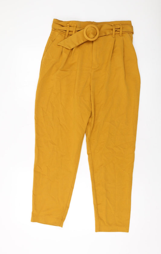 Zara Womens Yellow Polyester Trousers Size L L25 in Regular Hook & Eye