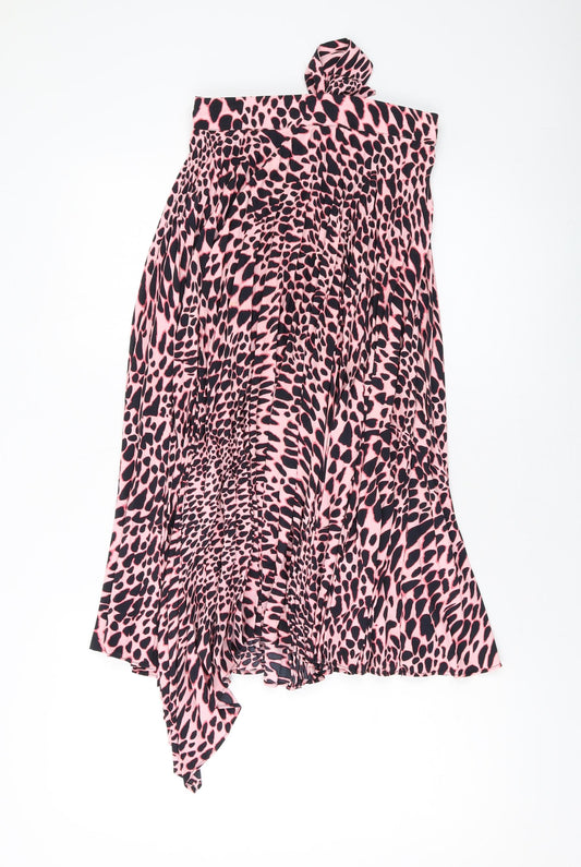 Topsho[p Womens Pink Animal Print Polyester Pleated Skirt Size 8