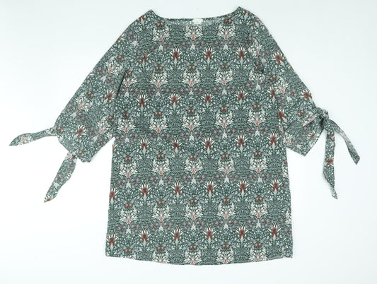 H&M Womens Green Geometric Polyester Shift Size 18 Boat Neck Pullover - William Morris Print