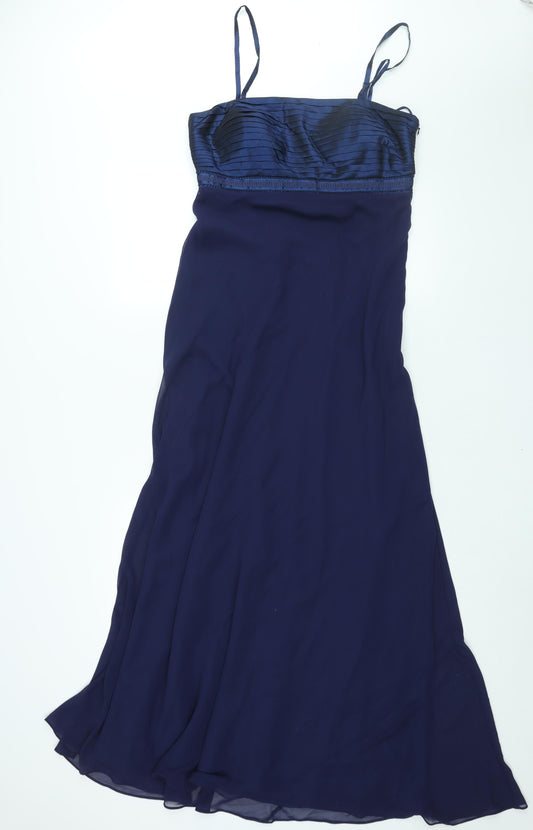 Debut Womens Blue Polyester Ball Gown Size 12 Square Neck Zip - Pleated Bodice