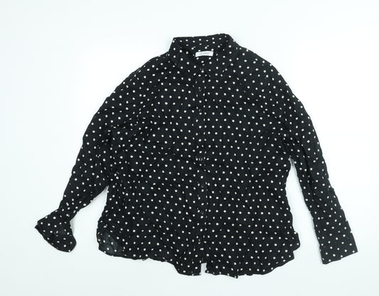 Marks and Spencer Womens Black Polka Dot Cotton Basic Button-Up Size 18 Collared