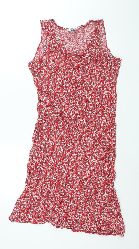 New Look Womens Red Floral Viscose Shift Size 18 Scoop Neck Pullover