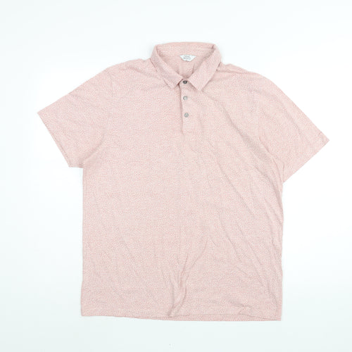 NEXT Mens Pink Geometric Cotton Polo Size L Collared Button