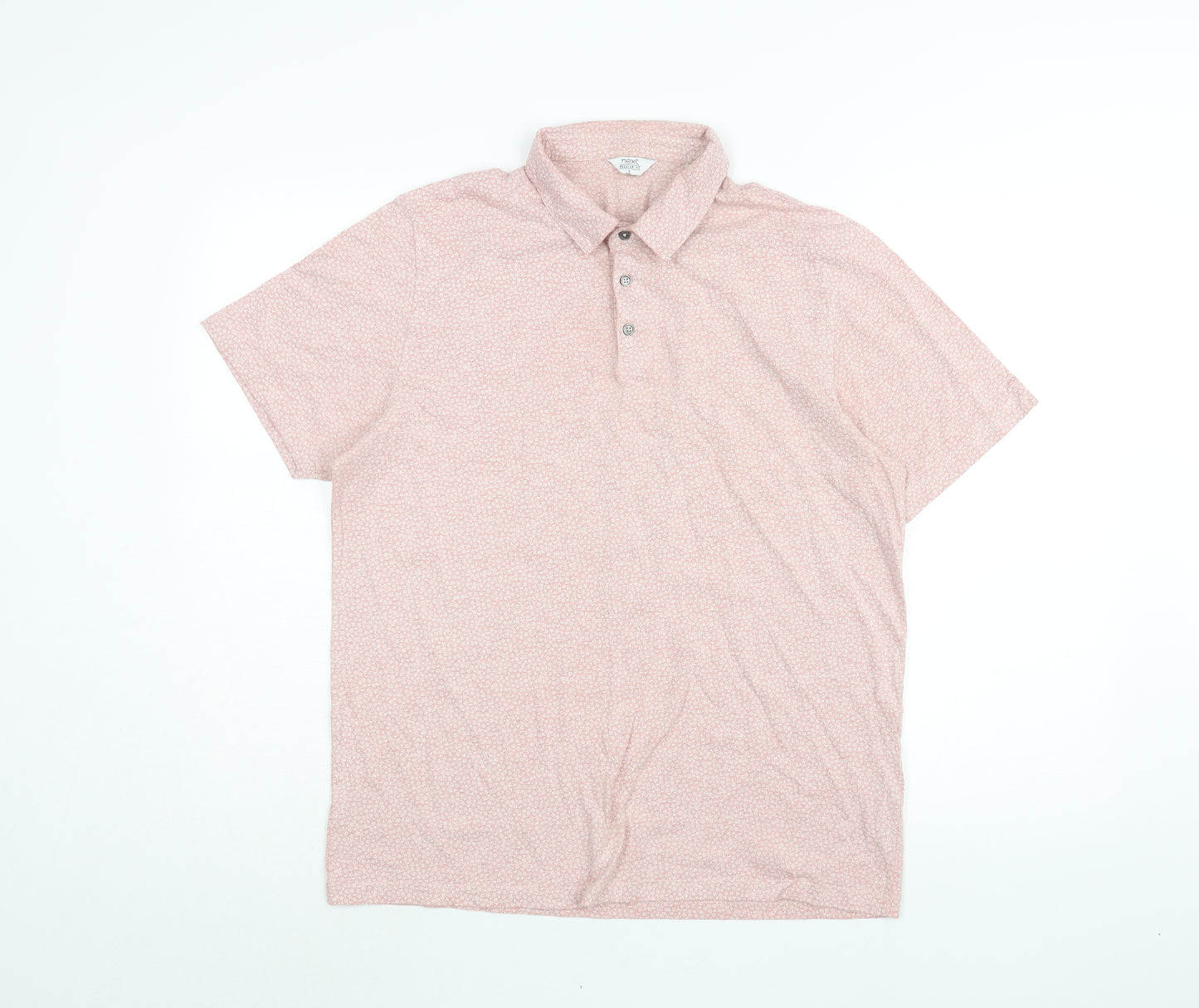 NEXT Mens Pink Geometric Cotton Polo Size L Collared Button