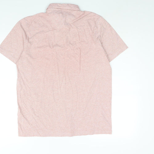 NEXT Mens Pink Geometric Cotton Polo Size L Collared Button