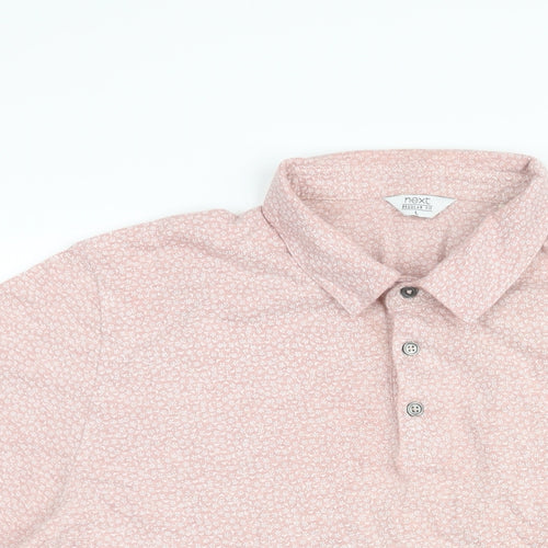 NEXT Mens Pink Geometric Cotton Polo Size L Collared Button