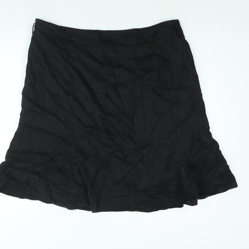 Debenhams Womens Black Linen A-Line Skirt Size 18 Zip