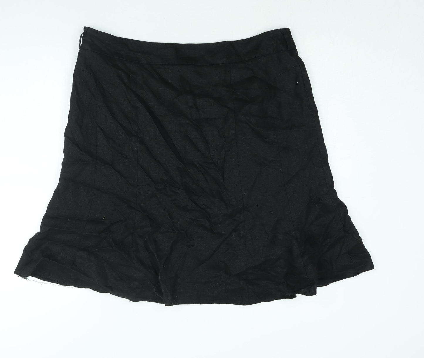 Debenhams Womens Black Linen A-Line Skirt Size 18 Zip