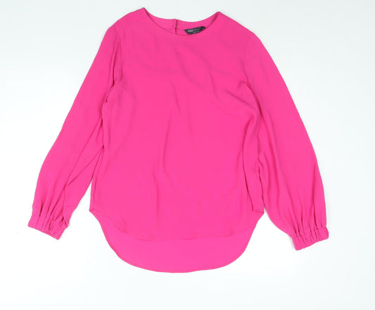 Marks and Spencer Womens Pink Polyester Basic Blouse Size 10 Round Neck