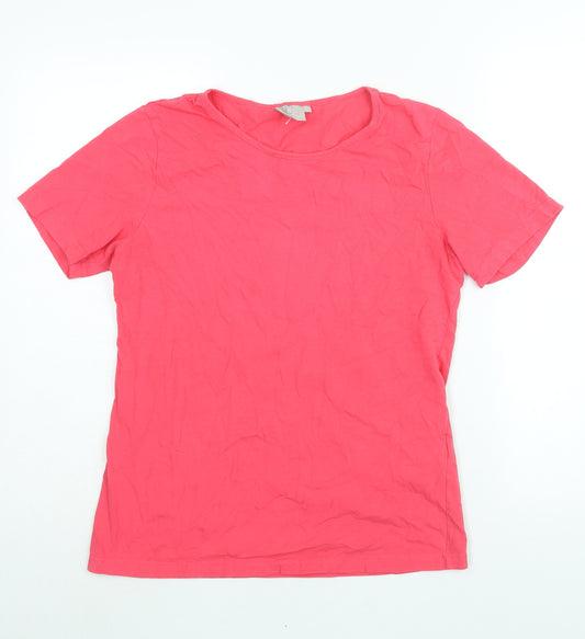 Brandtex Womens Pink Cotton Basic T-Shirt Size L Round Neck