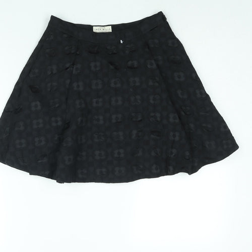 Jack Wills Womens Black Cotton Flare Skirt Size 8 Zip