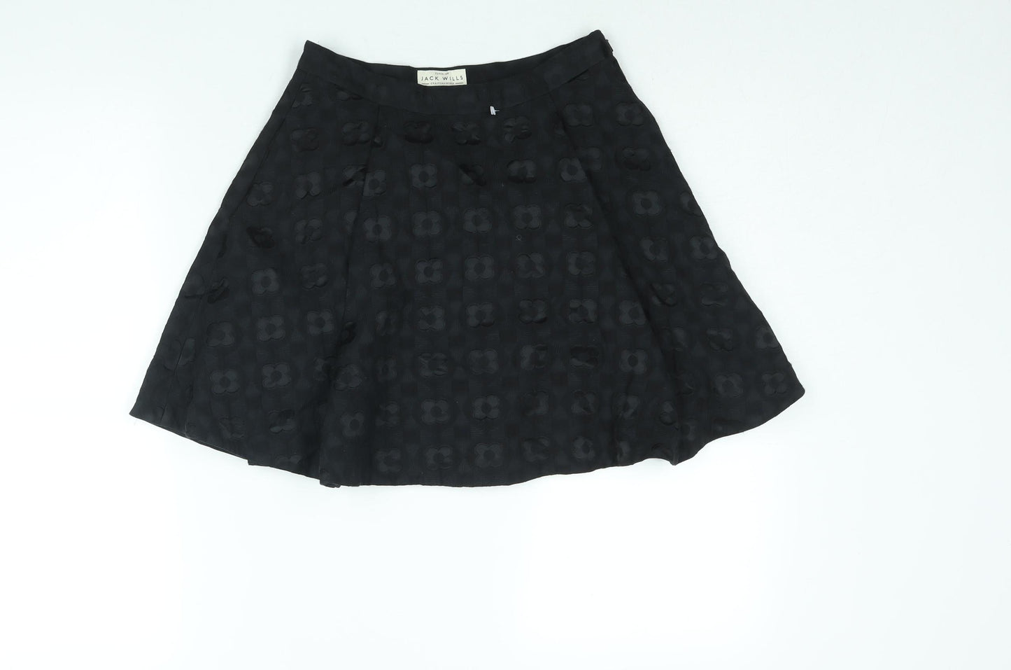 Jack Wills Womens Black Cotton Flare Skirt Size 8 Zip