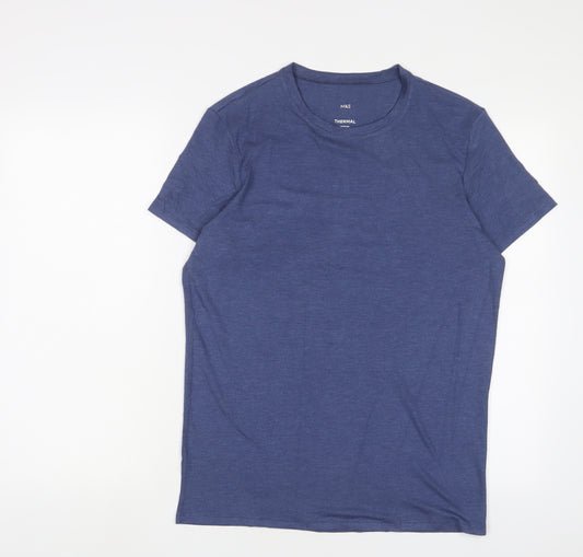 Marks and Spencer Mens Blue Cotton T-Shirt Size M Crew Neck - Thermal