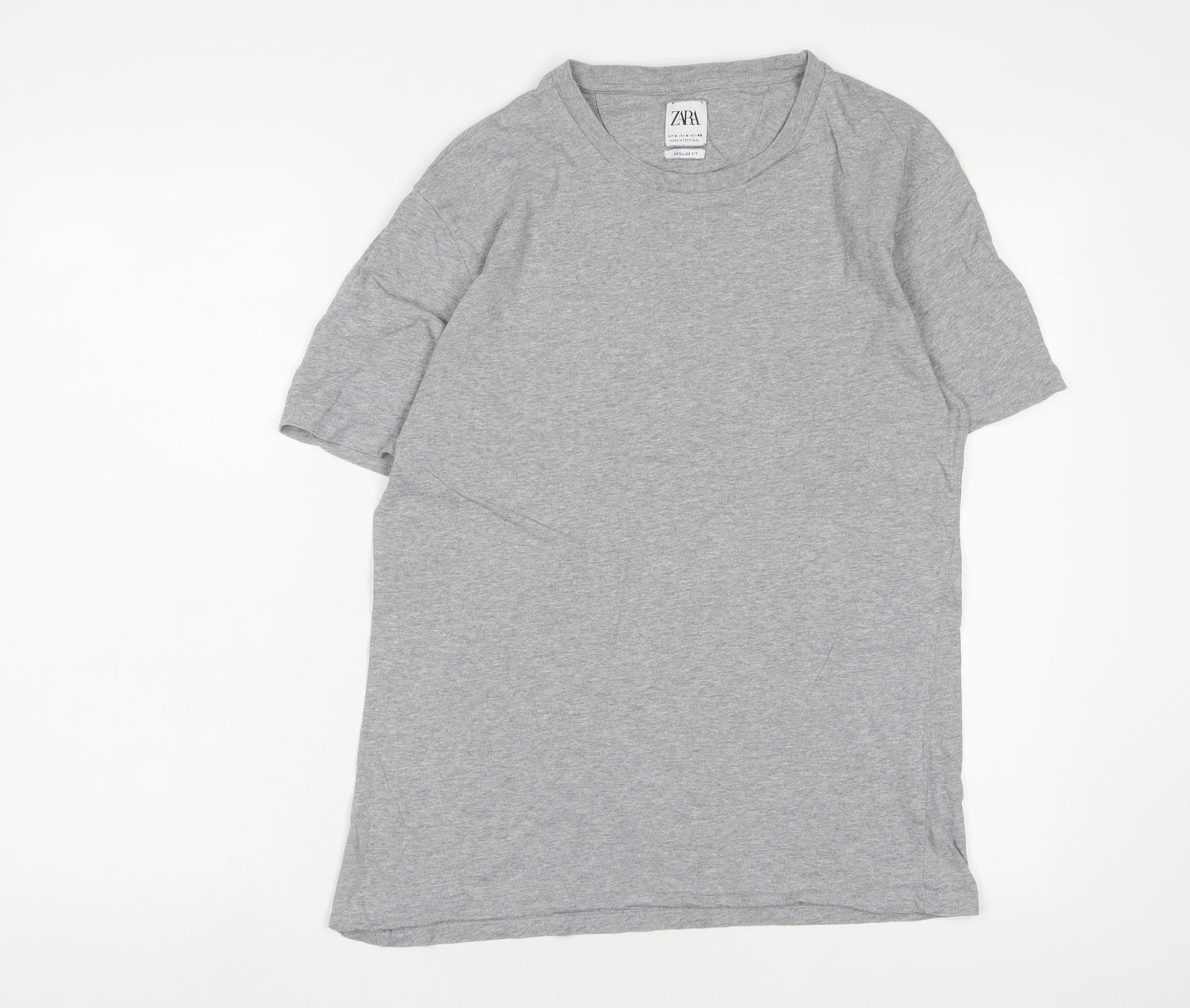 Zara Mens Grey Cotton T-Shirt Size M Crew Neck