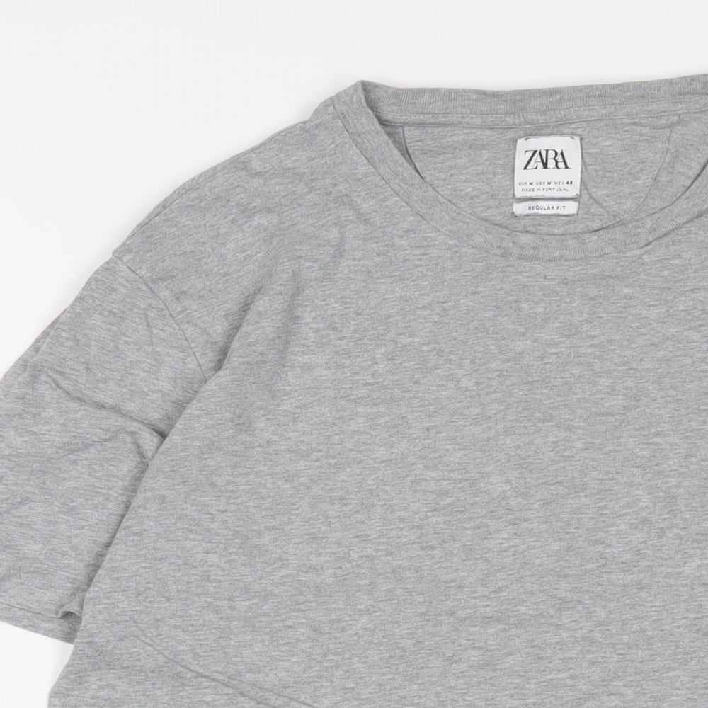 Zara Mens Grey Cotton T-Shirt Size M Crew Neck