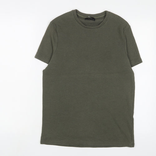 Zara Mens Green Cotton T-Shirt Size M Crew Neck