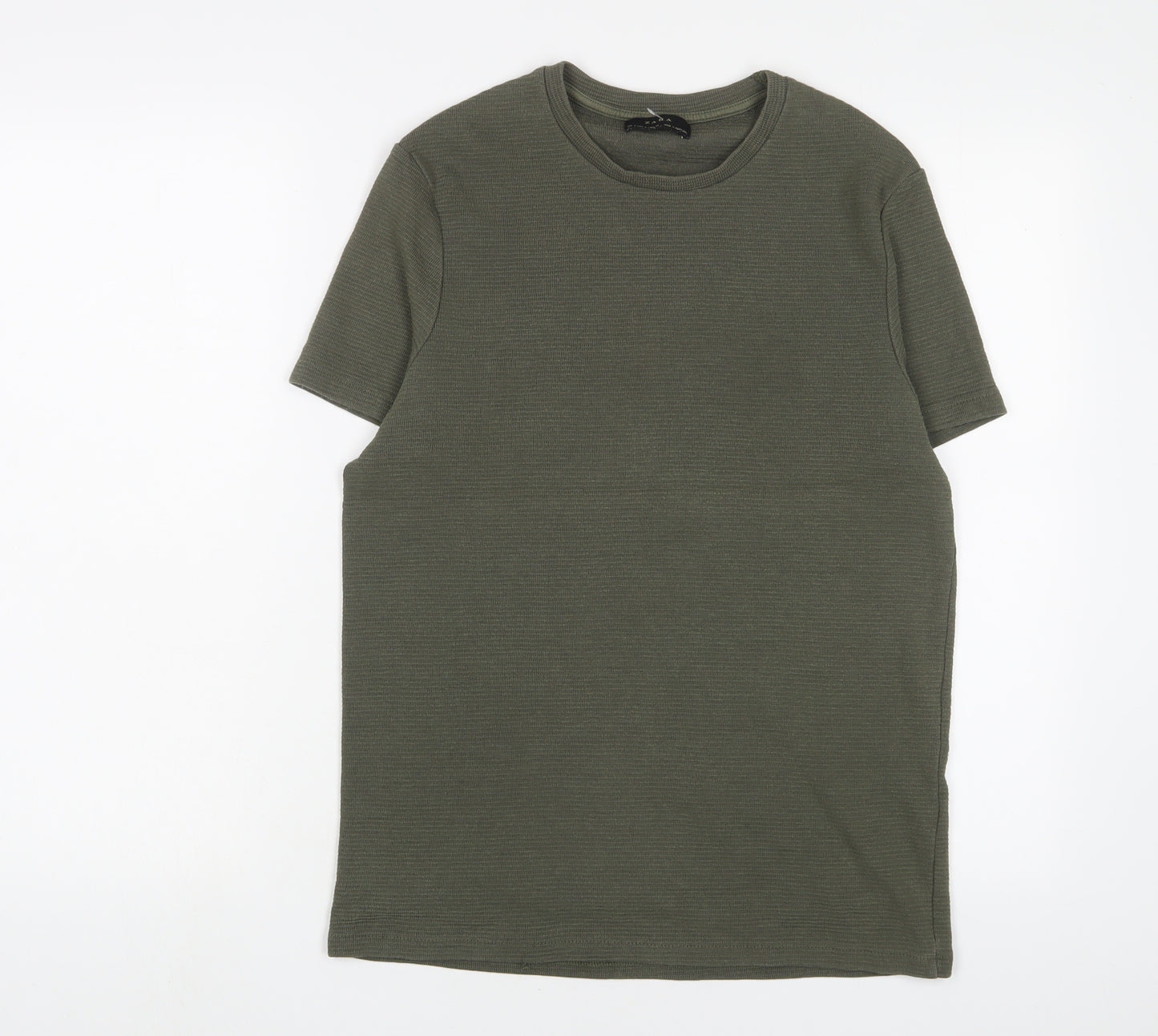 Zara Mens Green Cotton T-Shirt Size M Crew Neck